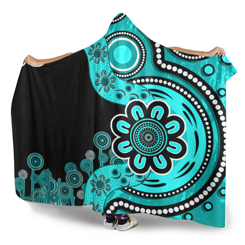 Australia Hooded Blanket Aboriginal Indigenous Dot Painting Turquoise Australia Hooded Blanket Aboriginal Indigenous Dot Painting Turquoise