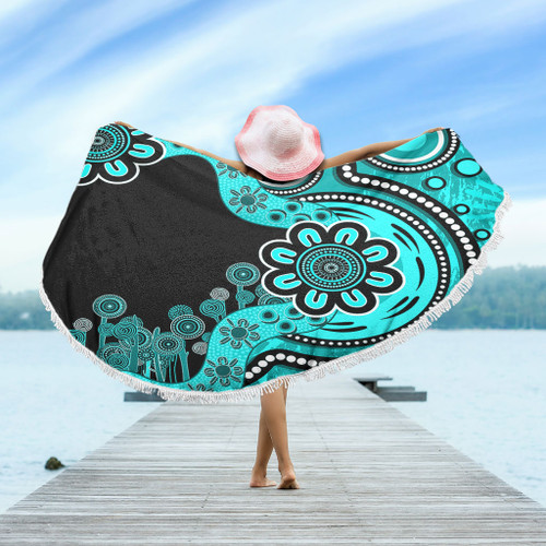 Australia Beach Blanket Aboriginal Indigenous Dot Painting Turquoise Australia Beach Blanket Aboriginal Indigenous Dot Painting Turquoise