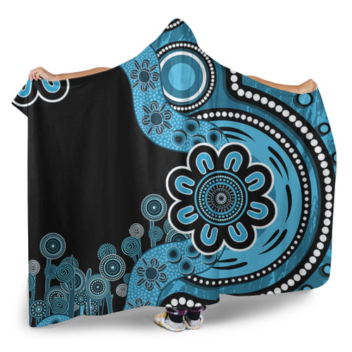 Australia Hooded Blanket Aboriginal Indigenous Dot Painting Blue