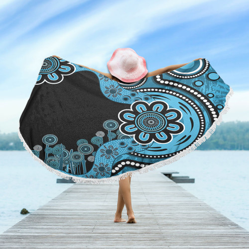 Australia Beach Blanket Aboriginal Indigenous Dot Painting Blue Australia Beach Blanket Aboriginal Indigenous Dot Painting Blue