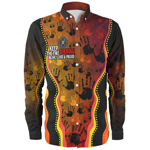 Australia Long Sleeve Shirt Naidoc Hand Rock Art Indigenous Golden Style