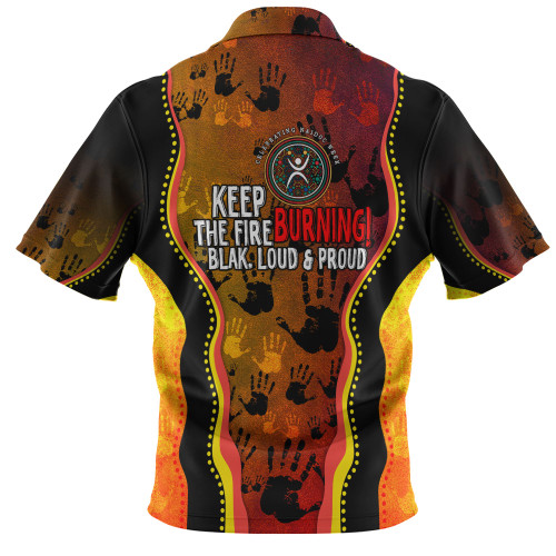 Australia Zip Polo Shirt Naidoc Hand Rock Art Indigenous Golden Style Australia Zip Polo Shirt Naidoc Hand Rock Art Indigenous Golden Style