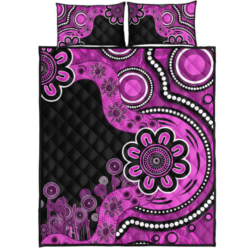 Australia Quilt Bed Set Aboriginal Indigenous Dot Painting Pink Australia Quilt Bed Set Aboriginal Indigenous Dot Painting Pink