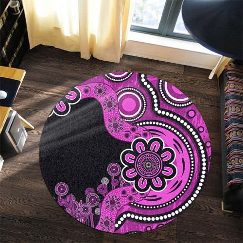 Australia Round Rug Aboriginal Indigenous Dot Painting Pink