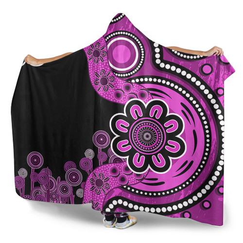 Australia Hooded Blanket Aboriginal Indigenous Dot Painting Pink