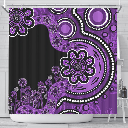 Australia Shower Curtain Aboriginal Indigenous Dot Painting Purple
