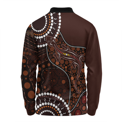 Australia Long Sleeve Polo Shirt Aboriginal Inspired Lizard With Dot Painting Pattern Australia Long Sleeve Polo Shirt Aboriginal Inspired Lizard With Dot Painting Pattern