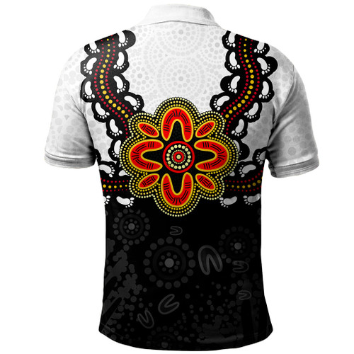 Australia Polo Shirt Aboriginal Inspired Symbol Pattern White Australia Polo Shirt Aboriginal Inspired Symbol Pattern White