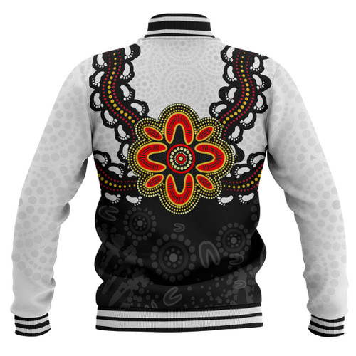 Australia Baseball Jacket Aboriginal Inspired Symbol Pattern White Australia Baseball Jacket Aboriginal Inspired Symbol Pattern White