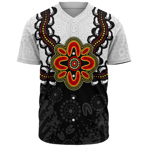 Australia Baseball Shirt Aboriginal Inspired Symbol Pattern White