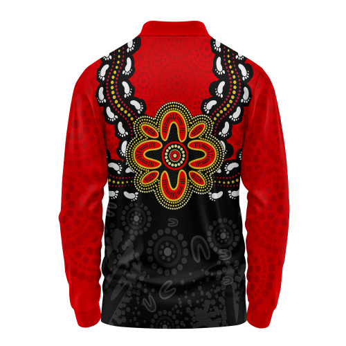 Australia Long Sleeve Polo Shirt Aboriginal Inspired Symbol Pattern Australia Long Sleeve Polo Shirt Aboriginal Inspired Symbol Pattern