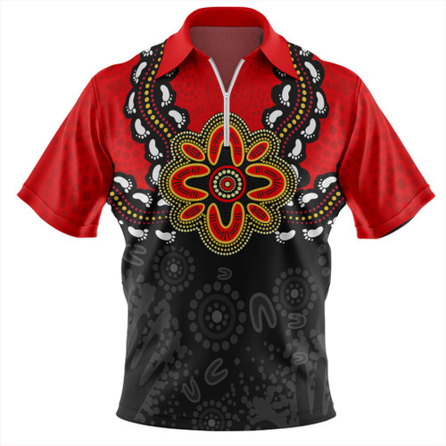 Australia Zip Polo Shirt Aboriginal Inspired Symbol Pattern