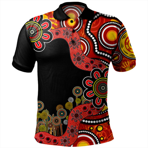 Australia Polo Shirt Aboriginal Indigenous Dot Painting Red And Black