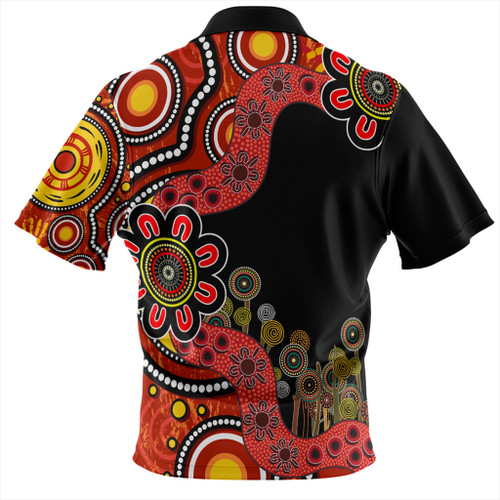 Australia Zip Polo Shirt Aboriginal Indigenous Dot Painting Red And Black Australia Zip Polo Shirt Aboriginal Indigenous Dot Painting Red And Black