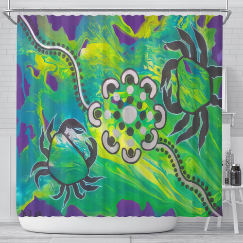 Custom Australia Shower Curtain Aboriginal Dot Painting Green