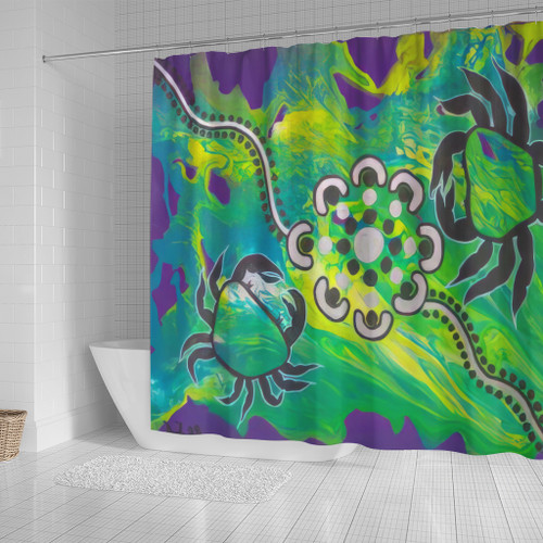 Custom Australia Shower Curtain Aboriginal Dot Painting Green