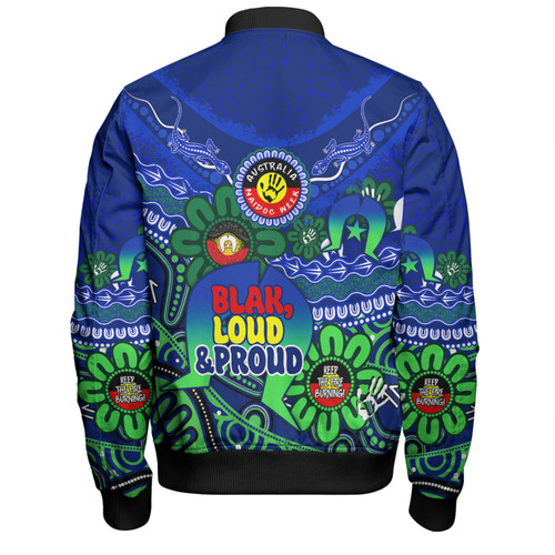 Australia Bomber Jacket Naidoc Week Torres Strait Symbol With Aboriginal Pattern Inspired Blue Australia Bomber Jacket Naidoc Week Torres Strait Symbol With Aboriginal Pattern Inspired Blue