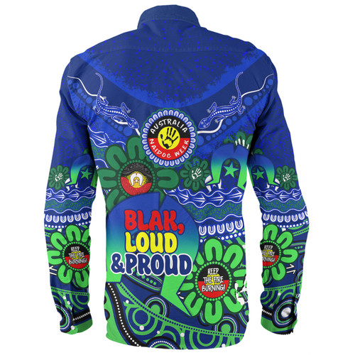 Australia Long Sleeve Shirt Naidoc Week Torres Strait Symbol With Aboriginal Pattern Inspired Blue Australia Long Sleeve Shirt Naidoc Week Torres Strait Symbol With Aboriginal Pattern Inspired Blue