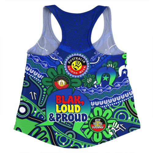 Australia Women Racerback Singlet Naidoc Week Torres Strait Symbol With Aboriginal Pattern Inspired Blue