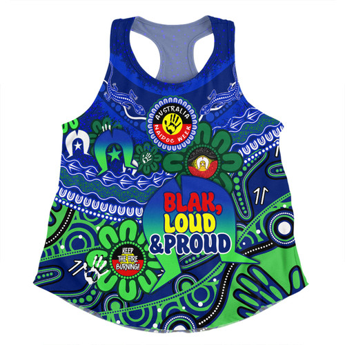 Australia Women Racerback Singlet Naidoc Week Torres Strait Symbol With Aboriginal Pattern Inspired Blue