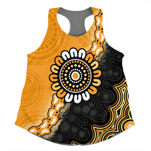 Australia Women Racerback Singlet Aboriginal Indigenous Dot Painting Half People Setting Symbols