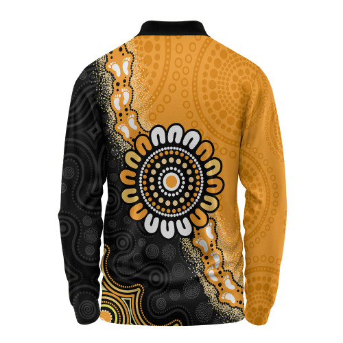 Australia Long Sleeve Polo Shirt Aboriginal Indigenous Dot Painting Half People Setting Symbols