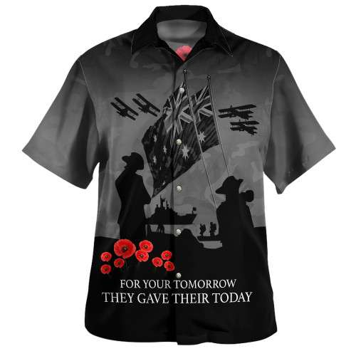 Australia Anzac Hawaiian Shirt Anzac Day Poppy Flowers Red Black Blue Australia Anzac Hawaiian Shirt Anzac Day Poppy Flowers Red Black Blue