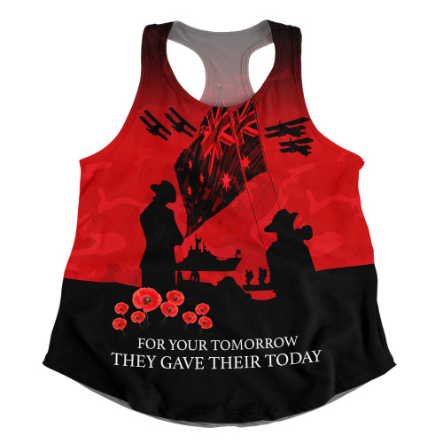 Australia Anzac Women Racerback Singlet Anzac Day Poppy Flowers Red 1