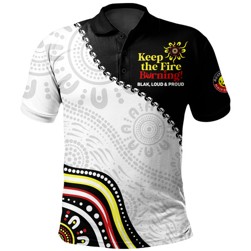 Australia Polo Shirt Naidoc Week Indigenous Culture Inspired Keep the Fire Burning! Blak, Loud and Proud