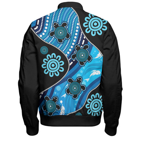 Australia Bomber Jacket Aboriginal Inspired Dreamtime River And Turtles Dot Art Painting Australia Bomber Jacket Aboriginal Inspired Dreamtime River And Turtles Dot Art Painting