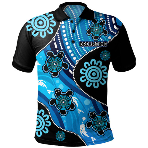 Australia Polo Shirt Aboriginal Inspired Dreamtime River And Turtles Dot Art Painting
