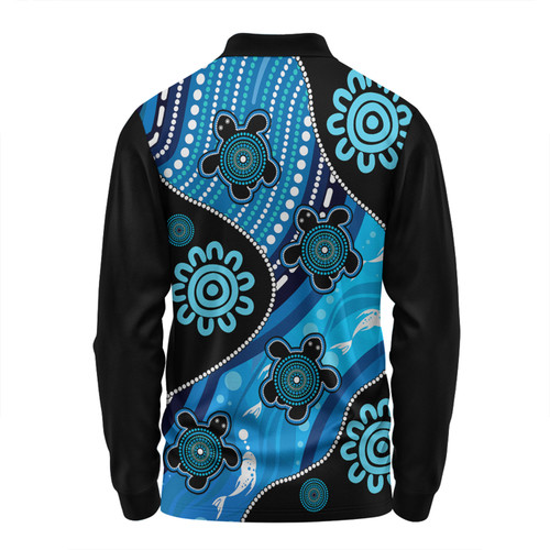 Australia Long Sleeve Polo Shirt Aboriginal Inspired Dreamtime River And Turtles Dot Art Painting Australia Long Sleeve Polo Shirt Aboriginal Inspired Dreamtime River And Turtles Dot Art Painting