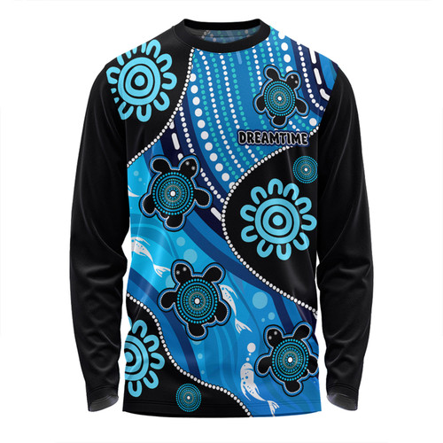 Australia Long Sleeve T-shirt Aboriginal Inspired Dreamtime River And Turtles Dot Art Painting