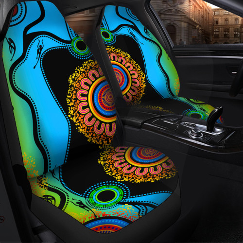 Australia Aboriginal Car Seat Covers - Indigenous Art Color Circle Patterns Blue Dream