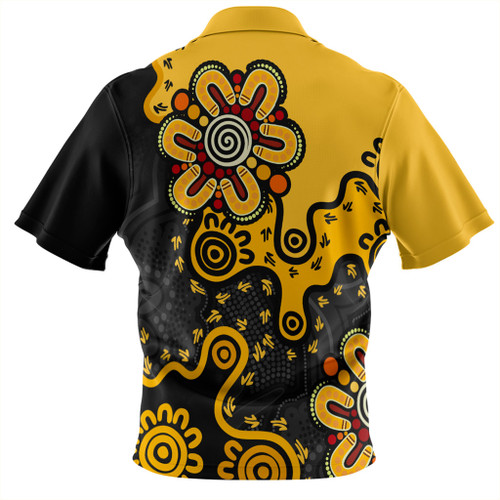 Australia Zip Polo Shirt Aboriginal Style Of Background Yellow Australia Zip Polo Shirt Aboriginal Style Of Background Yellow