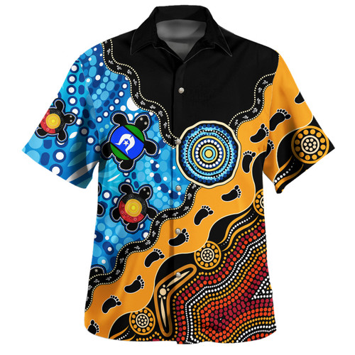Australia Hawaiian Shirt Aboriginal Inspired River And Land Style Of Dot Painting