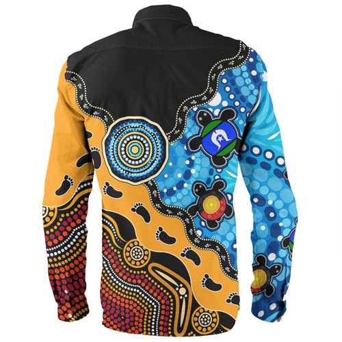 Australia Long Sleeve Shirt Aboriginal Inspired River And Land Style Of Dot Painting Australia Long Sleeve Shirt Aboriginal Inspired River And Land Style Of Dot Painting