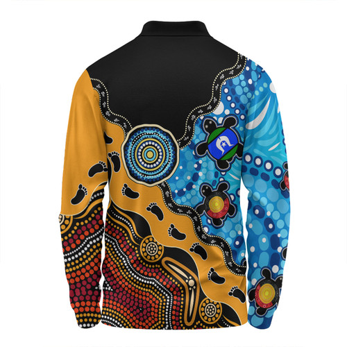 Australia Long Sleeve Polo Shirt Aboriginal Inspired River And Land Style Of Dot Painting Australia Long Sleeve Polo Shirt Aboriginal Inspired River And Land Style Of Dot Painting