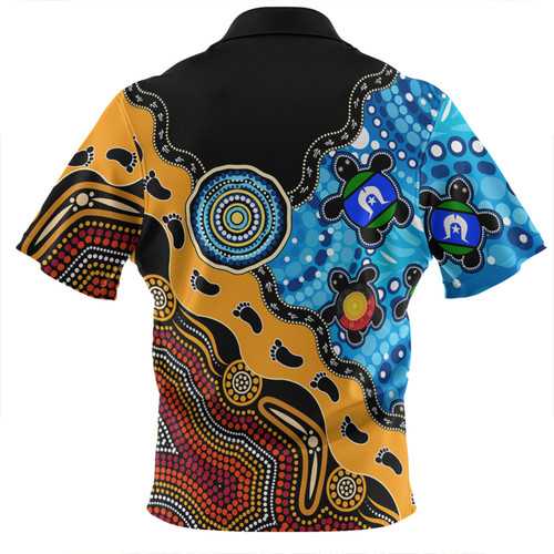 Australia Zip Polo Shirt Aboriginal Inspired River And Land Style Of Dot Painting Australia Zip Polo Shirt Aboriginal Inspired River And Land Style Of Dot Painting