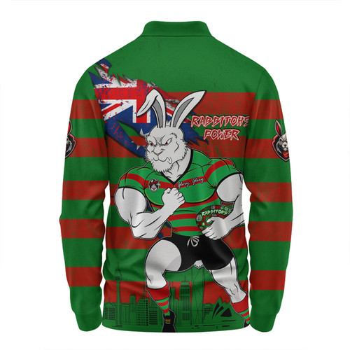 South Sydney Rabbitohs Long Sleeve Polo Shirt Custom For Die Hard Fan Australia Flag Scratch Style South Sydney Rabbitohs Long Sleeve Polo Shirt Custom For Die Hard Fan Australia Flag Scratch Style