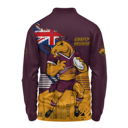 Brisbane Broncos Long Sleeve Polo Shirt Custom For Die Hard Fan Australia Flag Scratch Style Brisbane Broncos Long Sleeve Polo Shirt Custom For Die Hard Fan Australia Flag Scratch Style