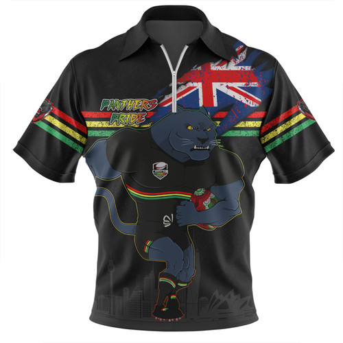 Penrith Panthers Zip Polo Shirt Custom For Die Hard Fan Australia Flag Scratch Style