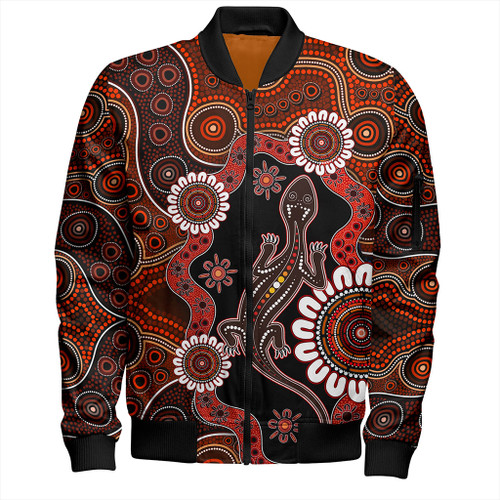 Australia Bomber Jacket Aboriginal Inspired Lizard Dot Painting