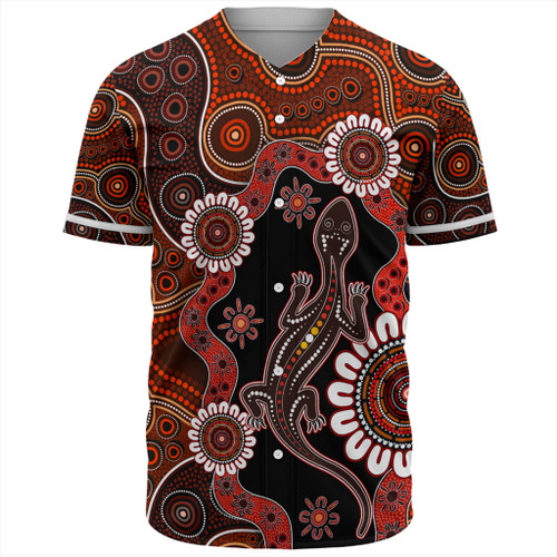 Australia Baseball Shirt Aboriginal Inspired Lizard Dot Painting