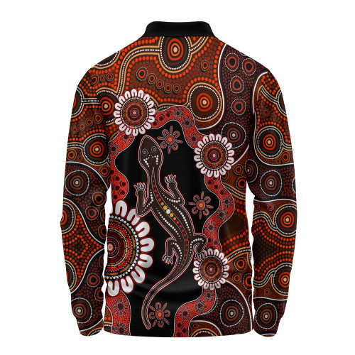 Australia Long Sleeve Polo Shirt Aboriginal Inspired Lizard Dot Painting Australia Long Sleeve Polo Shirt Aboriginal Inspired Lizard Dot Painting