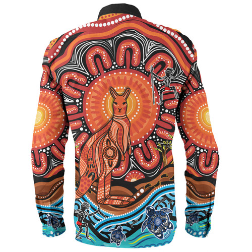 Australia Long Sleeve Shirt Aboriginal Inspired Kangaroo Dreaming Dot Painting Pattern Australia Long Sleeve Shirt Aboriginal Inspired Kangaroo Dreaming Dot Painting Pattern