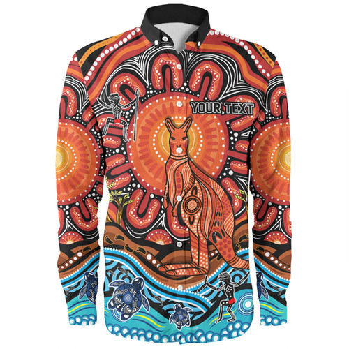 Australia Long Sleeve Shirt Aboriginal Inspired Kangaroo Dreaming Dot Painting Pattern Australia Long Sleeve Shirt Aboriginal Inspired Kangaroo Dreaming Dot Painting Pattern