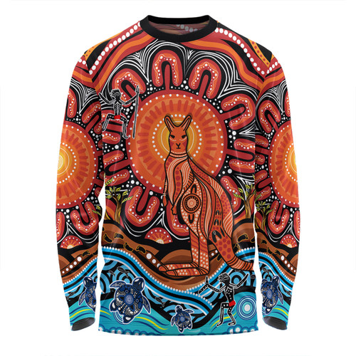 Australia Long Sleeve T-shirt Aboriginal Inspired Kangaroo Dreaming Dot Painting Pattern