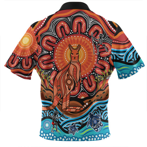Australia Zip Polo Shirt Aboriginal Inspired Kangaroo Dreaming Dot Painting Pattern Australia Zip Polo Shirt Aboriginal Inspired Kangaroo Dreaming Dot Painting Pattern
