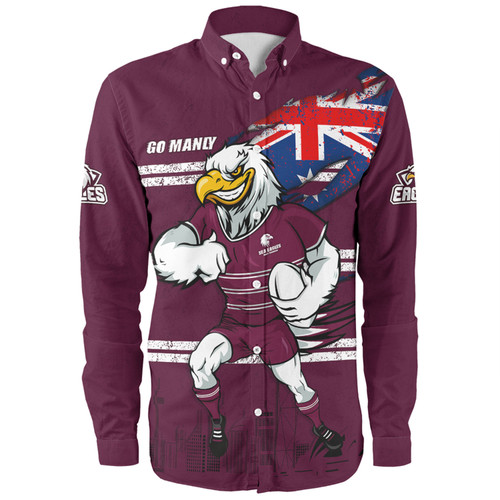 Manly Warringah Sea Eagles Long Sleeve Shirt Custom For Die Hard Fan Australia Flag Scratch Style